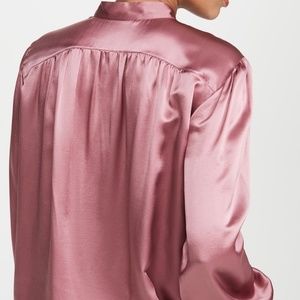 Vince Shirred Band Collar Long Sleeve Silk Blouse